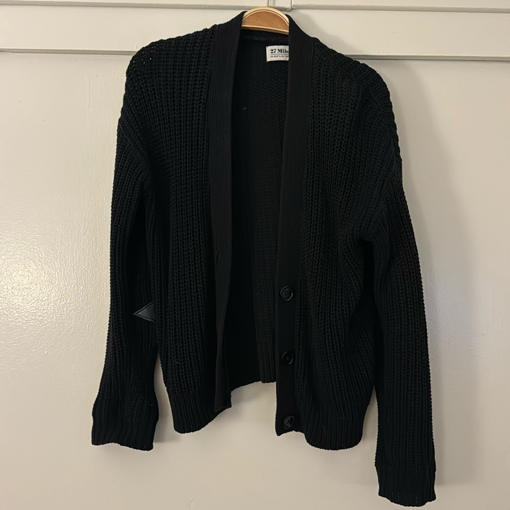 27 Miles - Black Cotton Knit Cardigan with Leather Star details - SZ XS